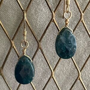 Natural Apatite Teardrop Earrings –Sterling Silver Wire Wrapped–Handmade Dangles